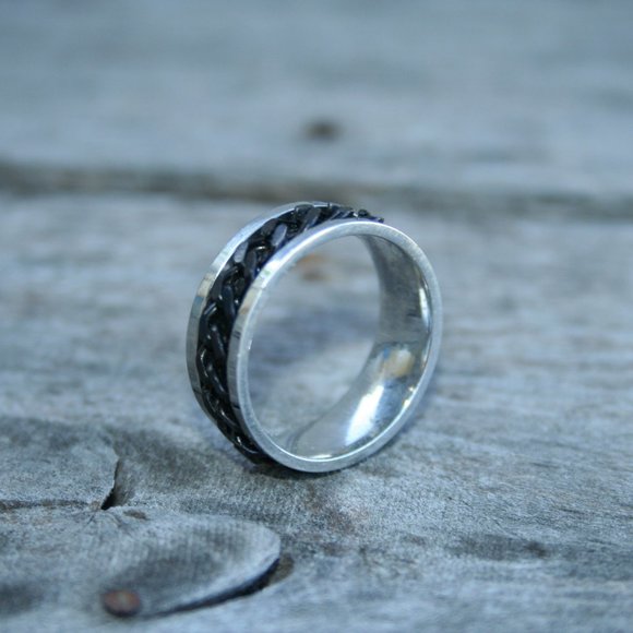 MENS SPINNER RING ★ BLACK CHAIN STAINLESS STEEL BIKER ROCKER MOTORCYCLE - Picture 6 of 11